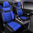 CAR PASS Leather Seat Covers Full Set Universal Water Resistant 3D Foam Back Support, Luxury Comfort Automotive 5 Seat Covers All Season Fit for SUV,Sedan,Van, Airbag Compatible Elegance(Blue Black)