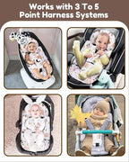 Infant Insert, Enlarged Head Support for Baby, Reversible Newborn Insert with 3 Strap Covers, 2-in-1 Baby Cushion for Stroller, Swing, Bouncer, Rocker - Brown Rainbow