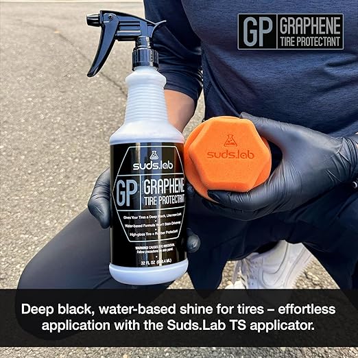 Suds Lab GP - Graphene Tire Protectant, Gloss Car Wheel Protectant, Dressing, and Coating for a Like-New Look, Black Satin Spray Tire Polish, 32 oz