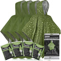 aZengear Emergency Survival Poncho (4pc) Thermal Mylar Foil Blanket for Heat Retention and Rain | Reversible with Hood | Waterproof, Windproof, Portable, Hands-Free, Outdoor Kit (Green)