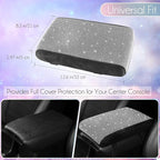 SEG Direct Diamond Auto Center Console Cover, Bling Car Armrest Cover, Memory Foam Armrest Cushion Pad with Crystal Rhinestones, Universal Seat Box Cover, White Diamond