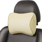 Aukee Car Headrest Pillow Memory Foam Car Neck Pillow Soft Leather Headrest for Driving Home Office Beige (1PC)