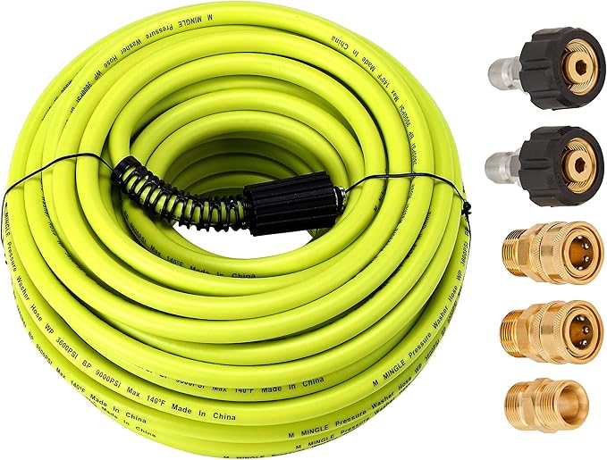 M MINGLE Pressure Washer Hose 100 FT x 1/4" - Replacement Power Wash Hose with Quick Connect Kits - High Pressure Hose with M22 14mm Fittings - 3600PSI
