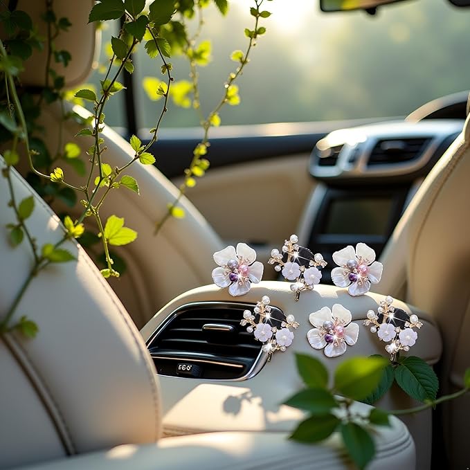 6 Pcs Bling Flower Air Vent Clips, Cute Daisy Car Air Fresheners Vents Clips Car Diffuser Rhinestone Car Interior Decoration Charm Diamond Decor Bling Accessories for Women Girls, Decorations