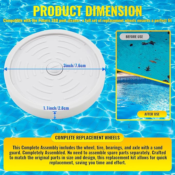 DWALE 3PCS Pool Cleaner Replacement kit Compatible with Polaris 180, 280 with 2 Pcs C80 Turbine Bearings and 2 Pcs C60 Wheel Ball Bearings