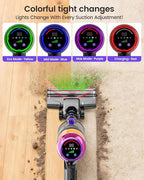 Cordless Vacuum Cleaner,500W 40KPa 60Mins Vacuum Cleaners for Home,Powerful Stick Vacuum With Green Light,Anti-tangle Wireless Vacumm, Rechargeable Vacuum for Pet Hair/Carpet/Hardwood Floor,Purple