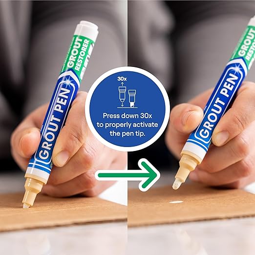 Grout Pen Cream Tile Paint Marker: Waterproof Grout Paint, Tile Grout Colorant and Sealer Pen - Cream, Narrow 5mm Tip (7mL) - 3 Pack