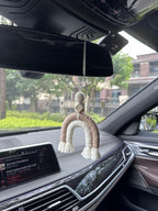 Macrame Rainbow Charm Boho Felt Ball Wood Bead Essential Oils Diffuser Interior Decor Handmade Car Accessories Colorful Hanging Air Freshener Decor(Brown)