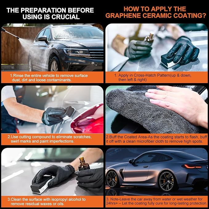 Graphene Ceramic Coating (50ml) - 20H Professional Top Coat Kit. Heavy Duty Paint Sealant, Hydrophobic & High Gloss Shine, 10+ Yrs Long-Lasting Protection. Apply After Car Wash & Paint Correction.