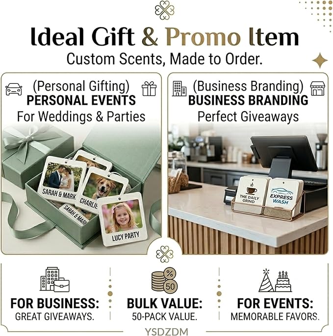 50PCS Custom Car Air Fresheners, Wholesale Double-Sided With Photo Text Logo, Suitable for Truck and Car Drivers, Business Logos (50 Rectangle)