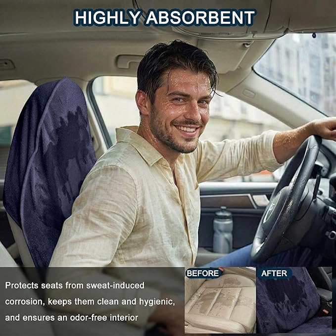 Car Seat Towel Cover, 2pcs Universal Front Seat Protector for Cars, SUVs and Trucks, Sweat Towel Car Seat Cover for Gym, Yoga, Swimming, Pets and Family Travel, Navy