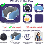 napfun Neck Pillow for Traveling, Upgraded Travel Neck Pillow for Airplane 100% Pure Memory Foam Travel Pillow for Flight Headrest Sleep, Portable Plane Accessories, Sky Blue Striped Kit