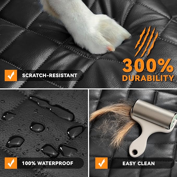 Dog Car Seat Cover for Back Seat,Waterproof Truck Back Seat Cover for Dogs ,Heavy-Duty Scratchproof Pu Leather Bench Seat Covers for Trucks Ford F150/Chevrolet Silverado/Ram1500/GMC Sierra/Toyota