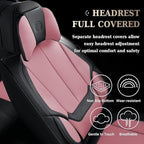 Coverado Universal Seat Covers Full Set, 5 Seats Universal Seat Covers for Cars, Waterproof Nappa Leather Car Seat Covers with Head Pillow, Auto Protectors Fit for Most Pick-up Truck, Black&Pink