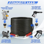 RIDGE WASHER Pressure Washer Hose 50 Feet X 3/8 Inch for Hot and Cold Water, 2-Wire Steel Braid Hose (R2), 3/8 Inch Quick Connect, 6000 PSI