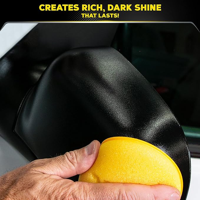 Meguiar's Ultimate Black Plastic Restorer, Durable Car Restorer for Faded Black Plastic, Vinyl, and Rubber, Restores Deep Color and Shine, for Car Guys, 12 Oz