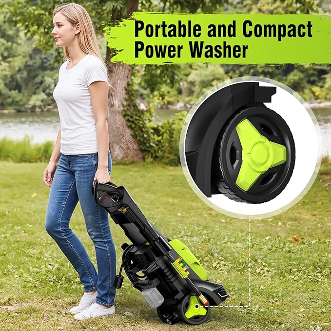 Pressure Washer, Portable Power Washer, 4 Quick Connect Nozzles, High Pressure Cleaning Machine for Car Fence Driveway Patio Washing and More