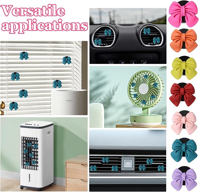 Wuyaoyao 6PCS Bow Car Air Freshener Clips, Cute Bow Car Air Vent Clip, Coquette Auto Air Conditioning Outlet Diffuser Perfume Clips, Interior Decoration, Auto Decor for Women Girls (Blue, 6PCS)