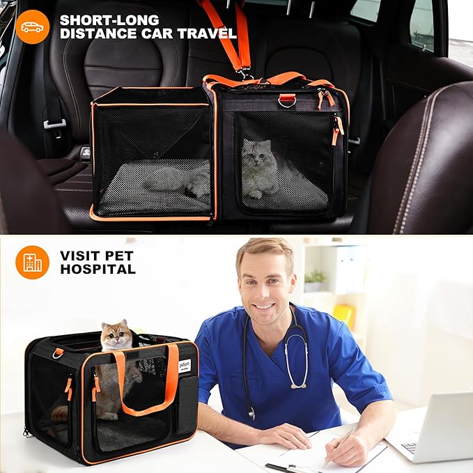 20 x 14 x 14 Expandable car Travel Carrier for 1 Small-Medium cat,with a Portable Leakproof Litter Box