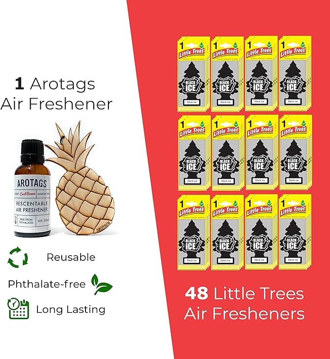 Arotags Wooden Car Air Freshener - Long Lasting Beach Bum Scent Diffuses for 365+ Days - Includes Pineapple Hanging Mirror Diffuser and Fragrance Oil - 100% American Made