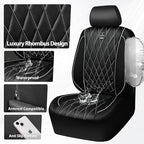 CAR PASS Piping Luxury Leather Two Front Car Seat Covers,Silver Glitter Waterproof Seat Cover Compatible with Front Seat Armrests,Universal Fit for Suvs,Vans,Trucks,Airbag Compatible(Black and Silver)