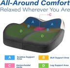Car Seat Cushion: Ergonomic Memory Foam Car Cushion for Sciatica Pain Relief, Larger Driving Seat Pillow for Short Drivers on Long Drives - Butt Pillow for Truck, Office, Wheelchair - Gray