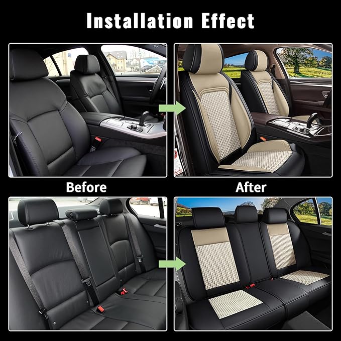 Car Seat Covers Full Set for Toyota Venza 2009-2021: Breathable Cool Ice Silk Leather Seat Covers (Black & Beige)