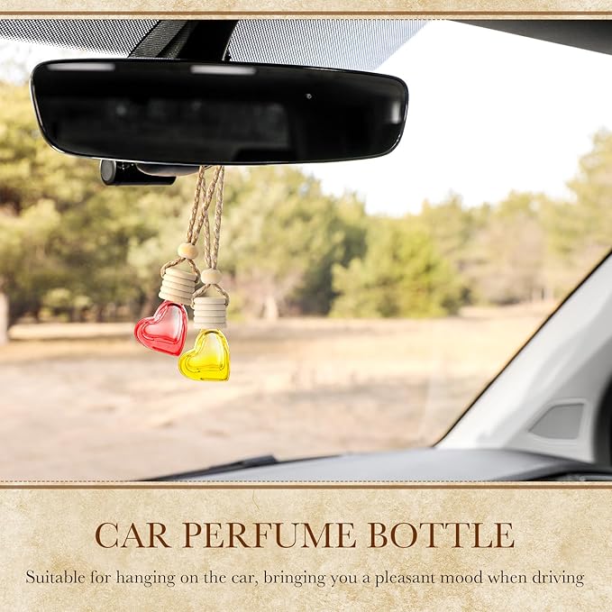 20 Pcs 6ml Hanging Car Diffuser Bottle Empty Glass Perfume Air Freshener Heart Love Bottle Diffuser Pendant Valentine's Day Essential Oil Fragrance Aromatherapy Ornament (Multicolor)