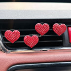 Crystal Heart Car Air Vent Clips, Sparkly Rhinestone Bling Diamond Auto Freshener Holder 4 Pack with Fragrance (Red, Ocean)