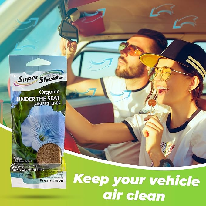Super Sheet, Organic Under the Seat Car Air Freshener, Long Lasting Fragrance, Fresh Linen Scent, 3 Pack