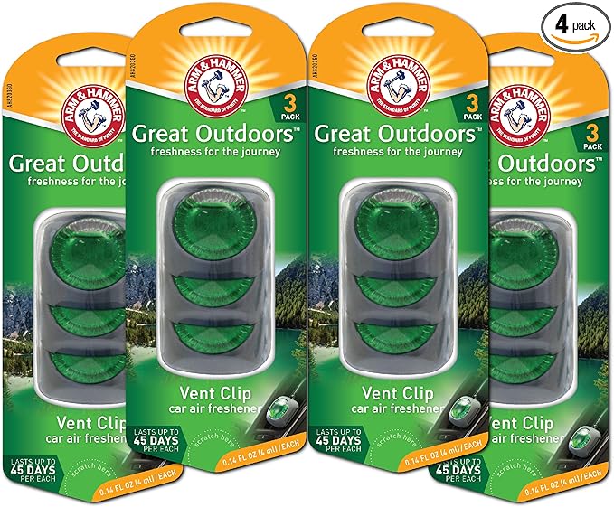 Arm & Hammer AH8203GO Great Outdoor Freshness Vent Clip for Car Air Freshener 4 Pack of 3 Piece in Each