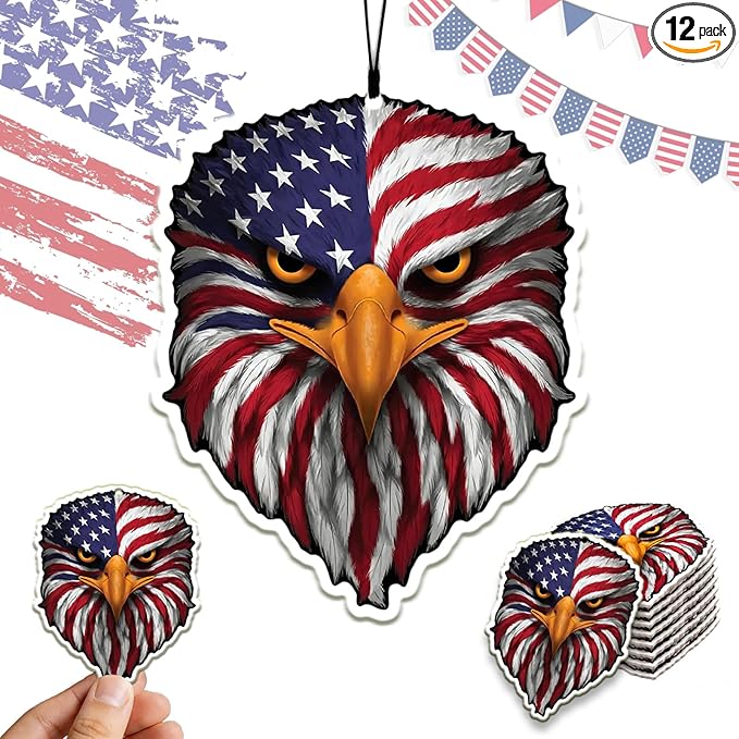 12PCS Patriotic Car Air Fresheners, 1776-2026 Double-Sided Hanging Scented Cards, Dark Ice Berry Ocean New Car Scents for Rearview Mirror, Home, Office, Commemorative Gift Set (Style 5)