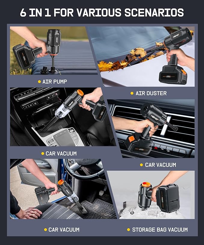 Car Vacuum Portable Cordless, 35000PA High Power Suction & Blower, Wireless Handheld Vacuum Cleaner for Car, Home, Office, Pet(Abyssal Black)