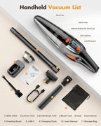 Handheld Vacuum Cordless 25000PA Powerful Suction, Portable Car Vacuum, 3 in 1 Hand Held Vacuum Rechargeable 8000mAh with LED Light, HEPA Filter, Home, Car Seats, Office, Pet Hair, Dust Buster