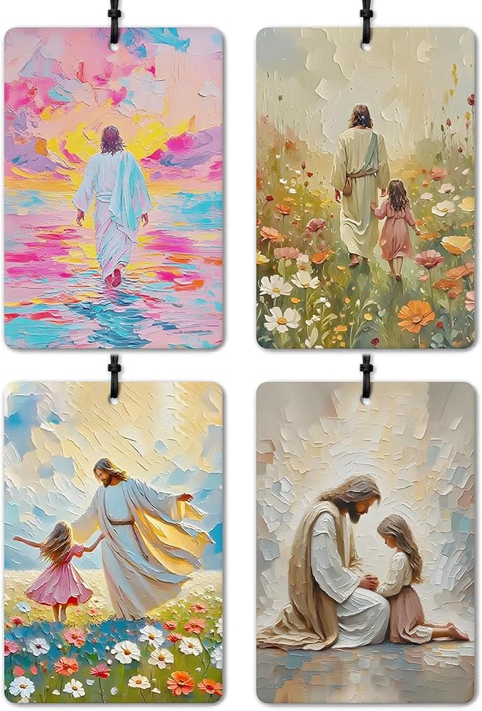 Jesus Christian Car Air Freshener 4 Pcs, Jesus and Girl Dancing Bible Verse Religious Air Freshener Hanging for Cars Books Closet Drawer, Christian Girly Car Accessories for Women Girls