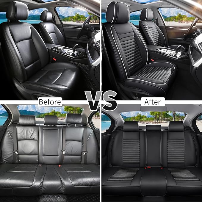 Car Seat Covers Full Set Fit for Toyota Camry 2001-2026, Premium Faux Leather Car Seat Protector, Breathable, Anti-Slip, Comfortable & Durable (Black&White,Full Set)