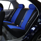 FH Group Car Seat Covers Flat Cloth Automotive Blue Full Set, Rear Solid Bench Universal Fit Combo Steering Wheel Cover & Seat Belt Pads Car Seat Protector for Cars Trucks SUV Interior Accessories