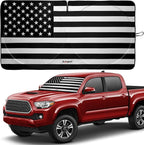 Windshield Sun Shade - American Flag Design, High-Resolution Sun Visor for Car, Truck, SUV with Mirror Cut-Out for Interior Sun Protection, Foldable Car Sun Shade (Black and White, Small)