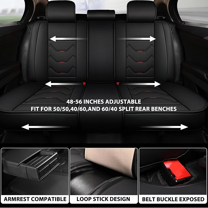 otoez Car Seat Covers Full Set, 5 Seats Leather Seat Cover for Car, Black Automotive Front and Back Seat Cushion Protector Waterproof and Non-Slip for Most Sedens Trucks SUVs, Black