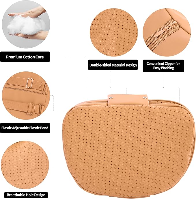 Car Headrest Pillow for Driving, Dual-Sided Leather Design Neck Pillow, Breathable Softness Neck Support, Universal Fit Head Rest Travel Pillow, Palomino Brown, 2 Pack