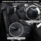 Black Car Seat Covers Front Pair, Breathable Leather Automotive Front Seat Covers & Headrest for Comfortable Driving, Universal Auto Interior Fit for Most Kinds of Vehicles, SUV, Sedans