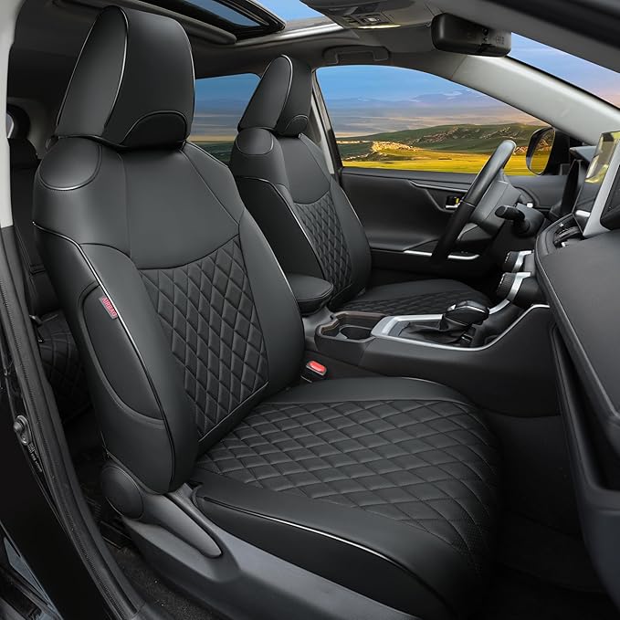 Lolcar Rav4 Seat Covers for Toyota RAV4 2019 2020 2021 2022 2023 2024 2025 LE,XLE,XLE Premium,Limited,Car Seat Cover for Trucks SUV,Leather Seat Cushion Full Set,Faux Leather (Grid Black)