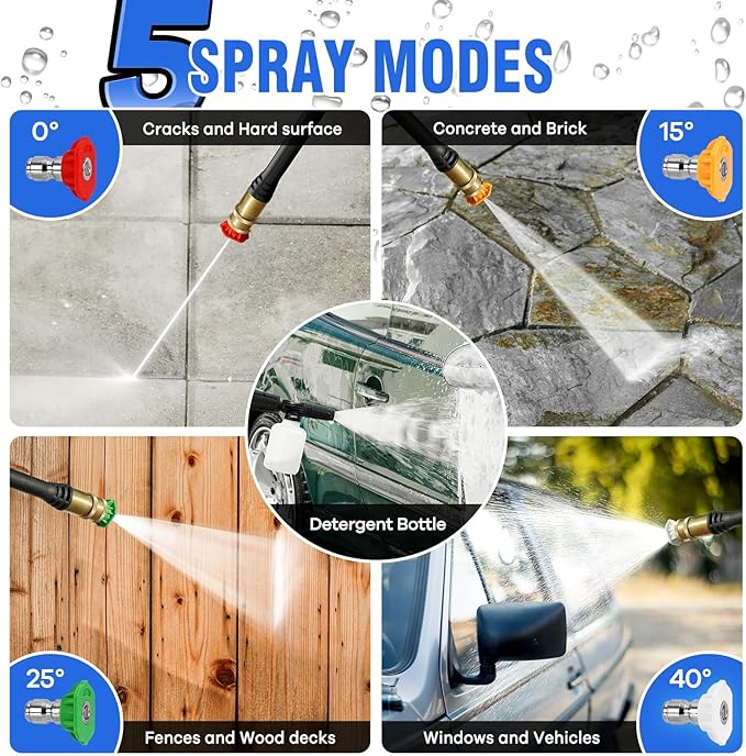Pressure Washer, Power Washer with 4 Quick Connect Nozzles 1 Foam Cannon, High Pressure Cleaning Machine for Cars/Fences/Driveways/Patios/Farms/Home Cleaning