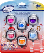 Air Jungles Car Air Fresheners Clip 6 Ct, Variety Pack Vent Clips, 4ml Each, Long Lasting Up to 180 Days Refresher Odor Eliminator, Multi Scent Ideal Gift for New Car Owner