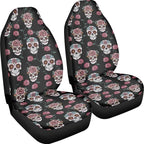 Goth Skull Rose Seat Covers for Car, Universal Stretchy Cars Front Seat Protectors Cover, Men Women Car Accessories Decoration Saddle Blanket for Bucket Seat, Set of 2