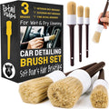 Car Detailing Brush Set 3-pc - Scratch-Free Boars Hair for Interior and Exterior Work - Pro Quality Car Cleaning Brush Kit for Leather Seats, Dashboards, Wheels, Grills and Paint