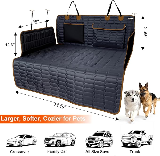 SUV Cargo Liner for Dogs, Waterproof Pet Cargo Cover Dog Seat Cover for SUVs Sedans Vans with Bumper Flap Protector, Scrachproof Non-Slip Large Size Dog Seat Mat Universal Fit (Brown)
