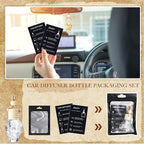Boao 100 Sets Hanging Car Air Freshener Diffuser Bottles with Instruction Card and 4 x 6'' Resealable Holographic Bag for Empty Car Essential Oil Perfume Bottles Packaging (Black Card,Skull)