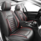 Fit Tucson Premium Leather Car Seat Covers Compatible with Hyundai Tucson 2010-2024 2026, Breathable, Wear Resistant, Airbag Compatible, All-Weather & Full Coverage, 2 Front Seat Red Line Black
