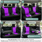 FH Group Automotive Car Seat Covers Rear Set Premium 3D Air Mesh Seat Covers, Airbag Compatible and Split Bench Cover Universal Fit Interior Accessories for Cars Trucks and SUVs - Purple